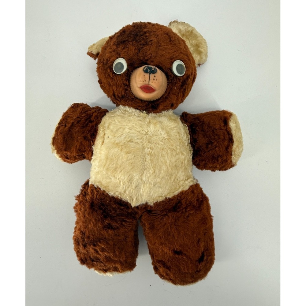 Vtg‎ 1970s Gund Style Chubbi Bear Plush Rubber Nose Bug Eyes Brown 12"